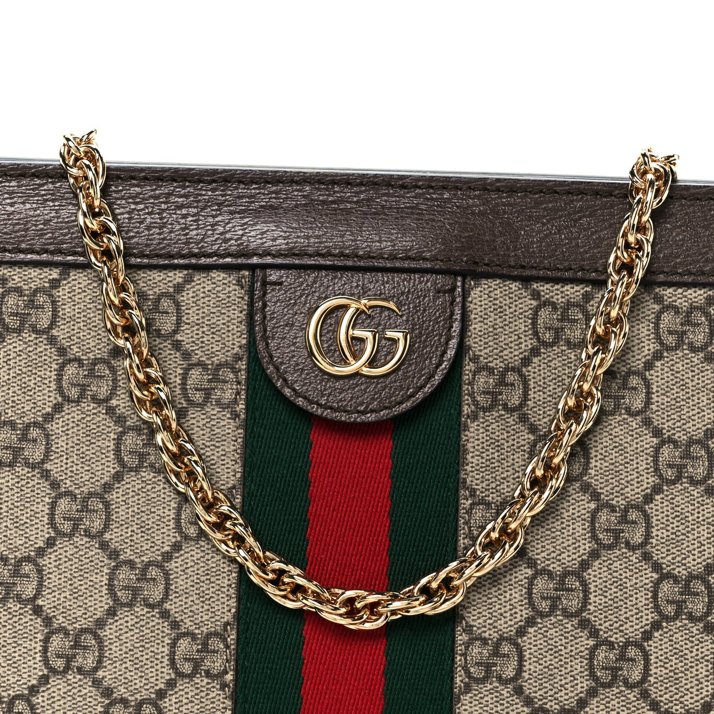 GG Supreme Monogram Web Medium Ophidia Chain Shoulder Bag Brown