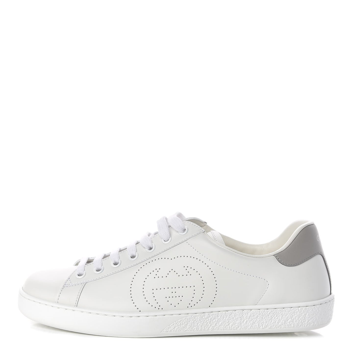 Calfskin Interlocking G Perforated Mens Ace Sneakers 7.5 White Grey Sky