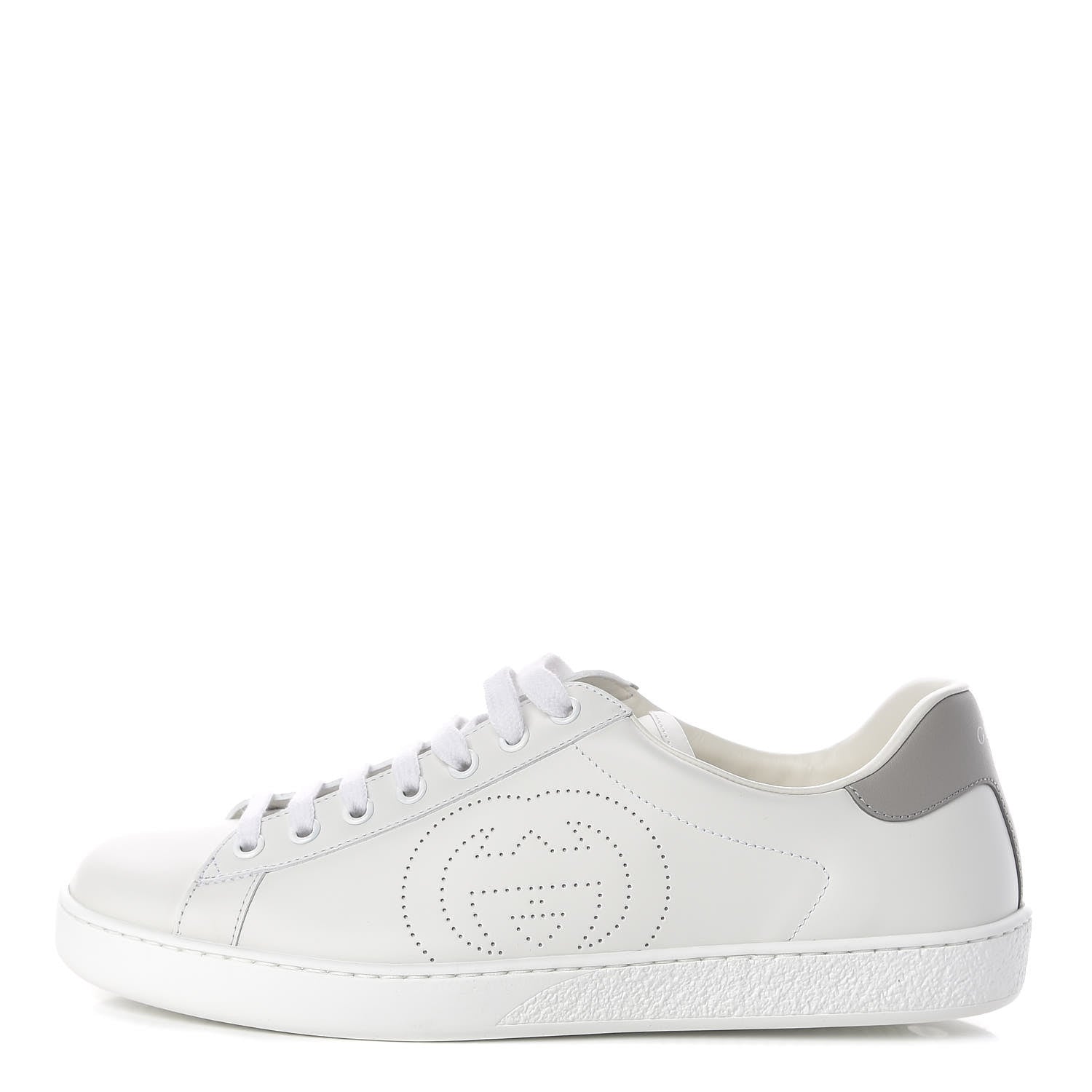 Gucci Calfskin Interlocking G Perforated Mens Ace Sneakers 7.5 White Grey Sky 1 of 10