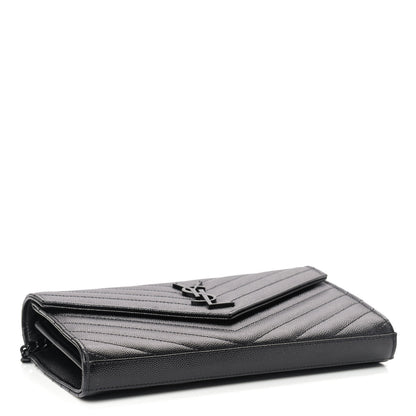 Saint Laurent Grain De Poudre Matelasse Chevron Monogram Chain Wallet Black 3 of 7