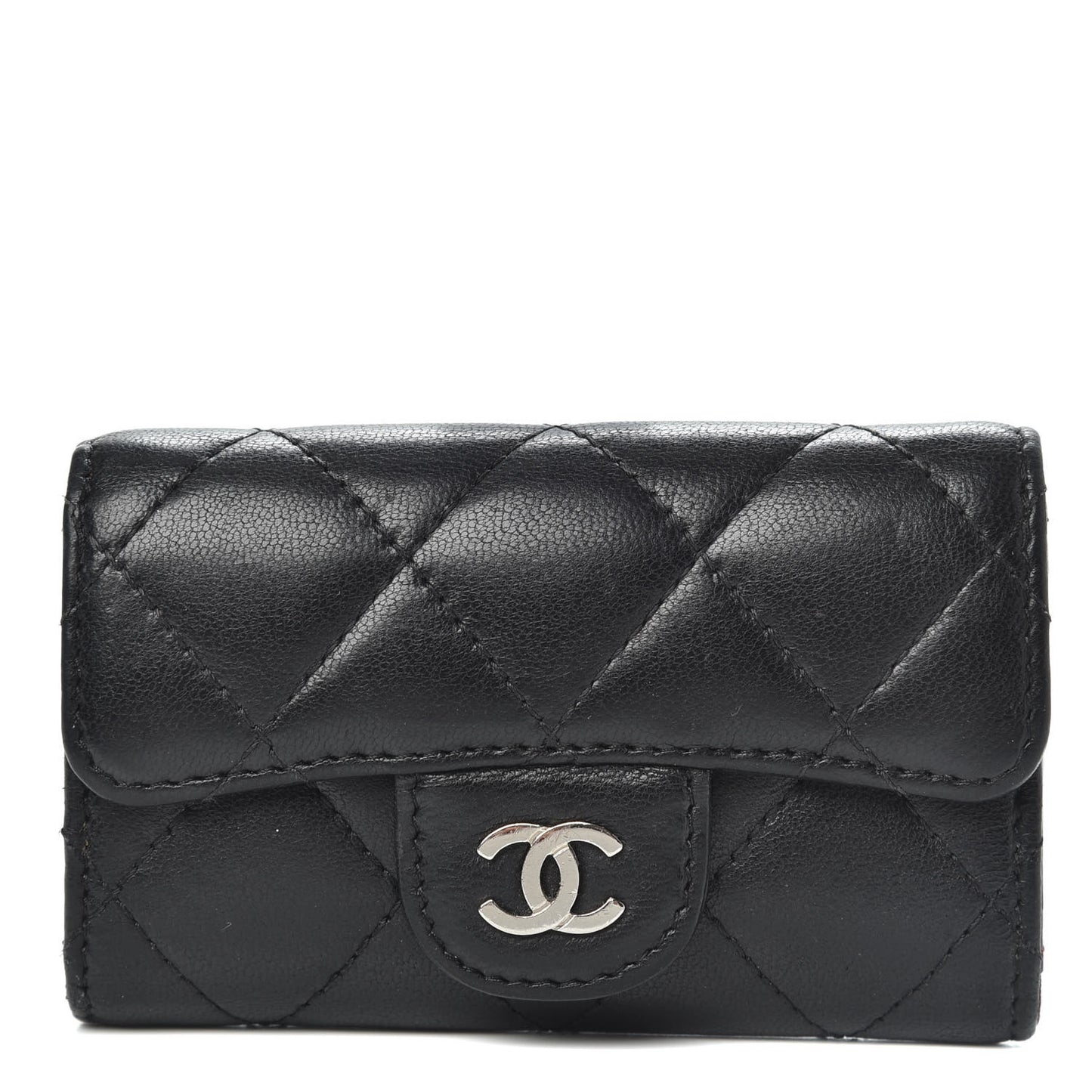 Lambskin Quilted 6 Key Holder Black