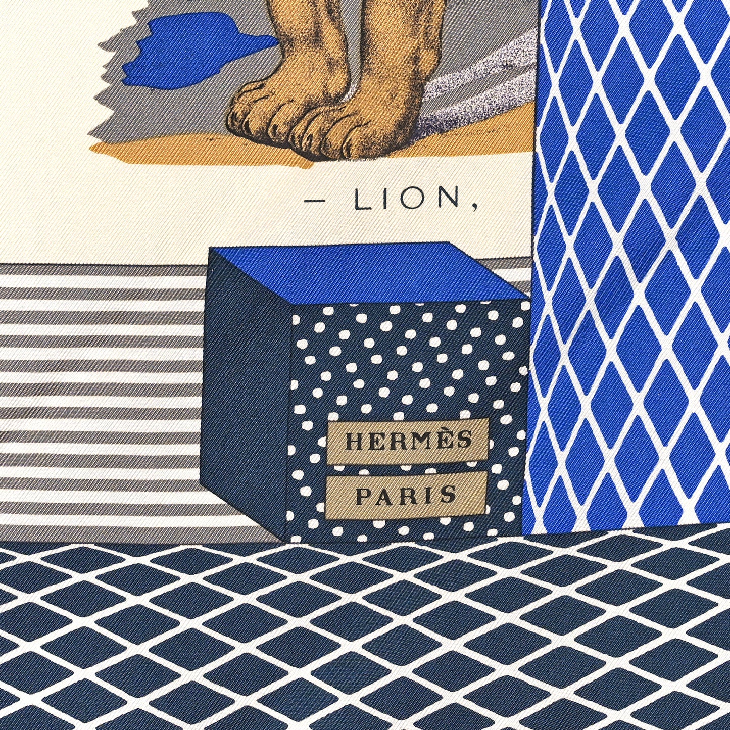 Silk Twill Grand Theatre Nouveau Scarf 90 Bleu Royal Mordore White