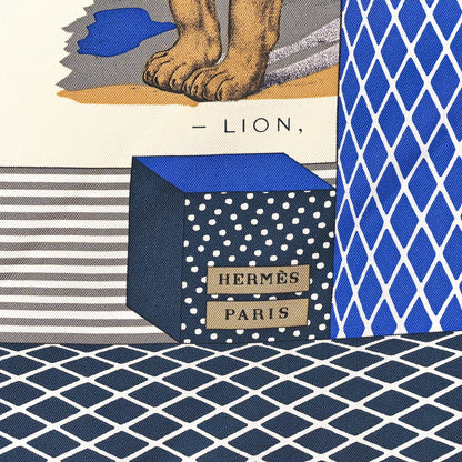 Hermes Silk Twill Grand Theatre Nouveau Scarf 90 Bleu Royal Mordore White 2 of 4
