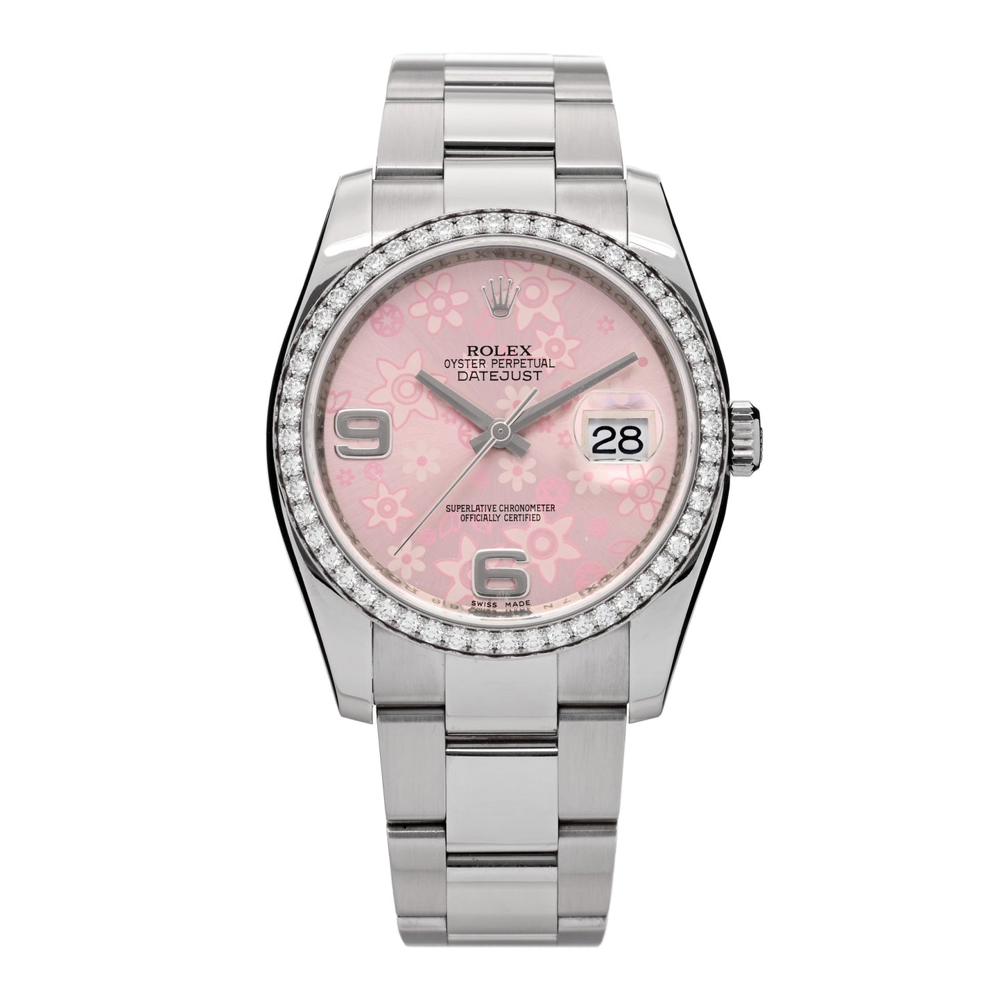Stainless Steel Diamond 36mm Oyster Perpetual Datejust Watch Pink Flowers 116244