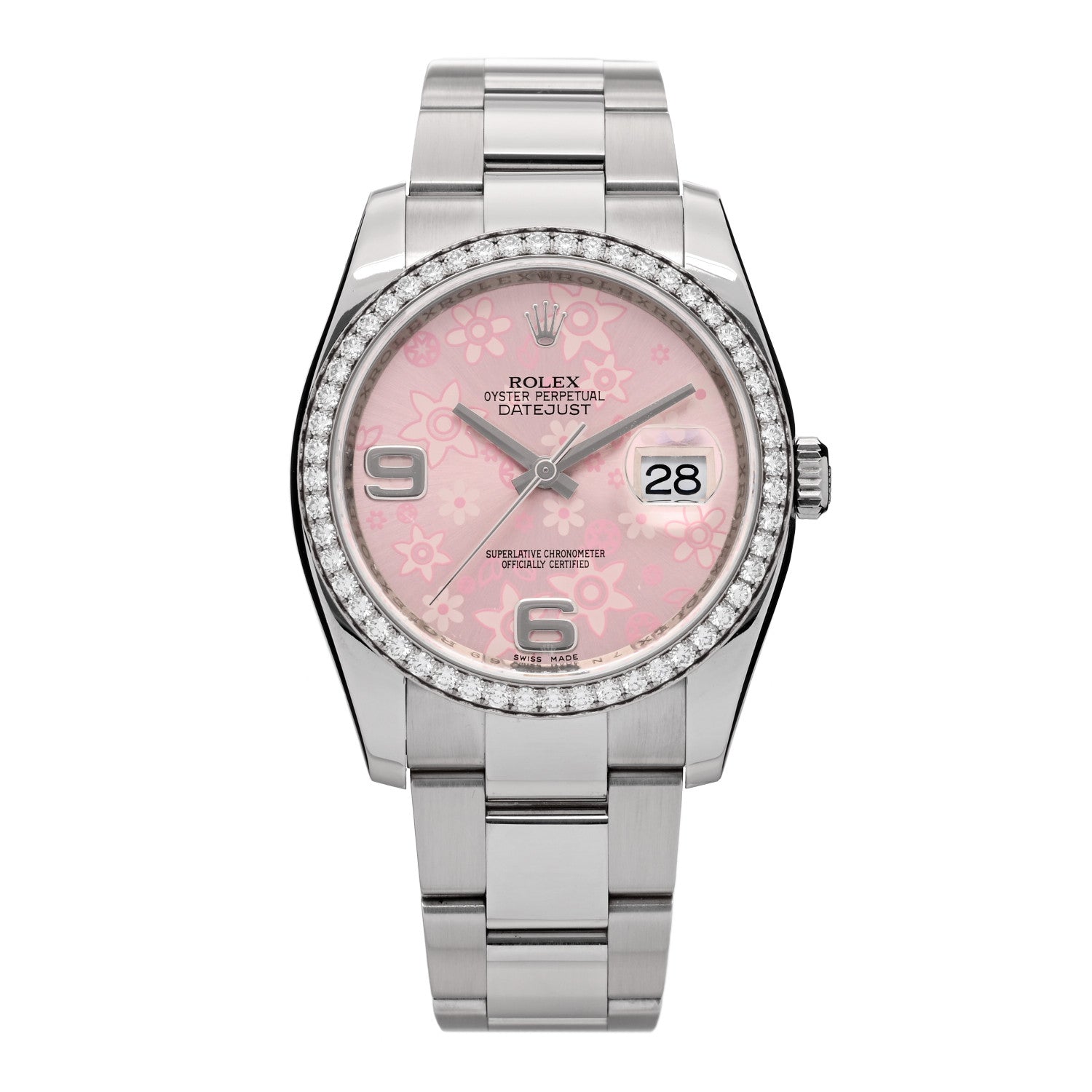 Rolex Stainless Steel Diamond 36mm Oyster Perpetual Datejust Watch Pink Flowers 116244 1 of 5