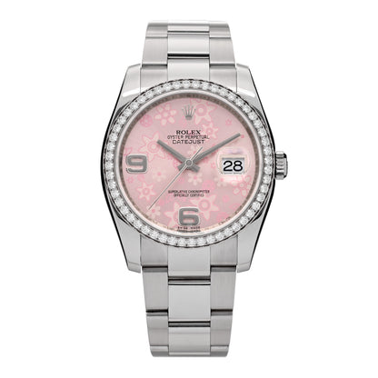 Rolex Stainless Steel Diamond 36mm Oyster Perpetual Datejust Watch Pink Flowers 116244 1 of 5