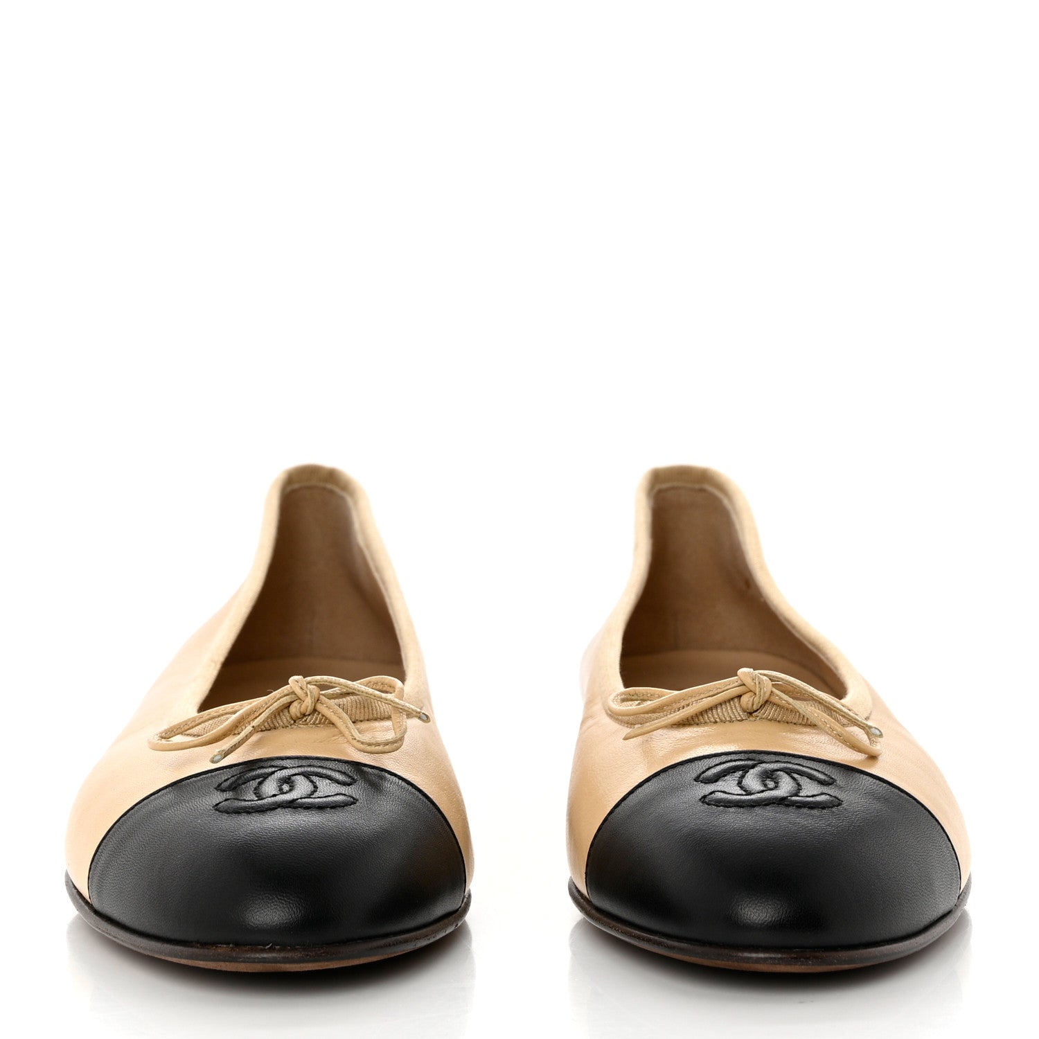 Chanel Lambskin Cap Toe CC Ballerina Flats 40.5 Beige Black 2 of 8