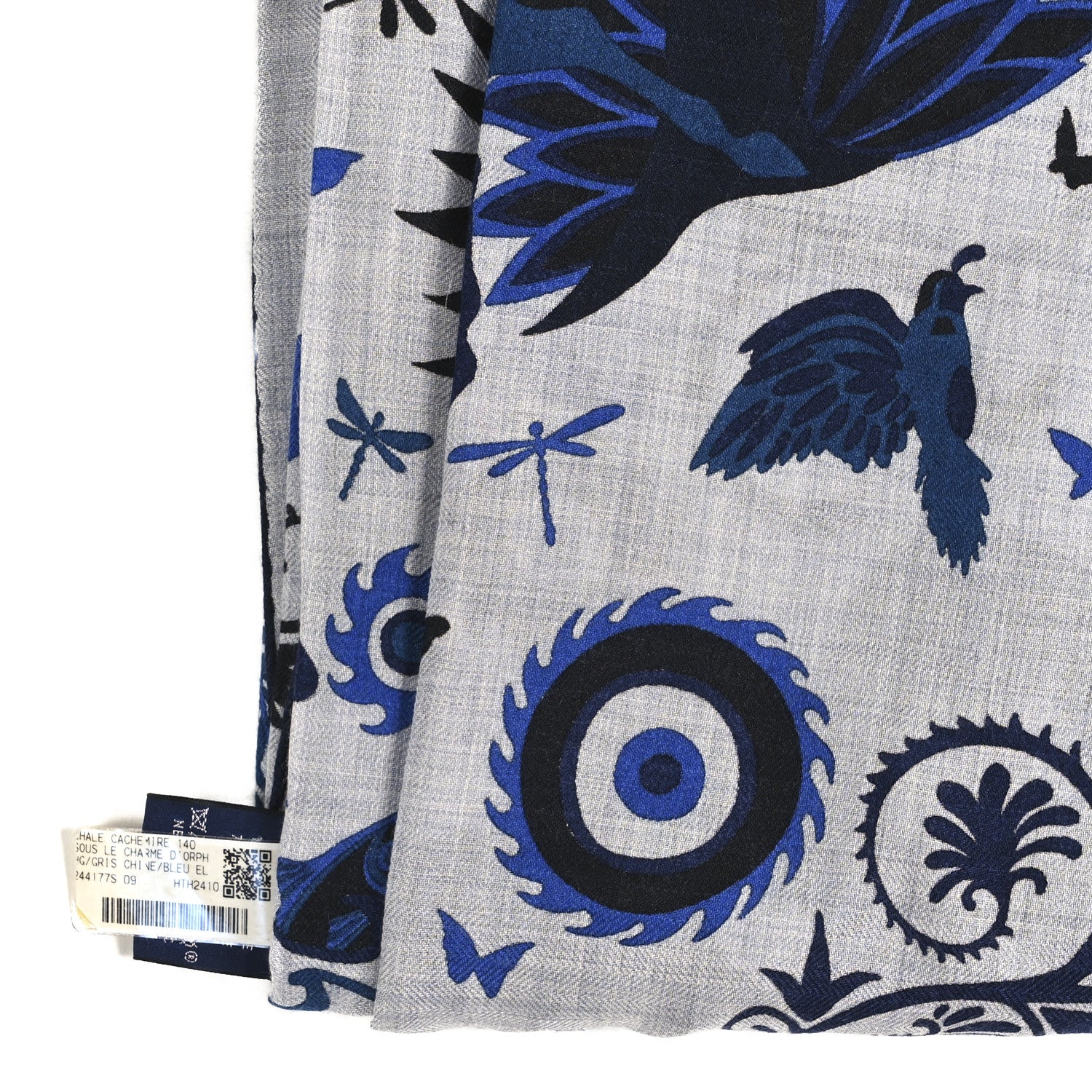 Hermes Cashmere Silk Sous Le Charme d'Orphee Shawl 140 Gris Chine Bleu Electrique 4 of 4