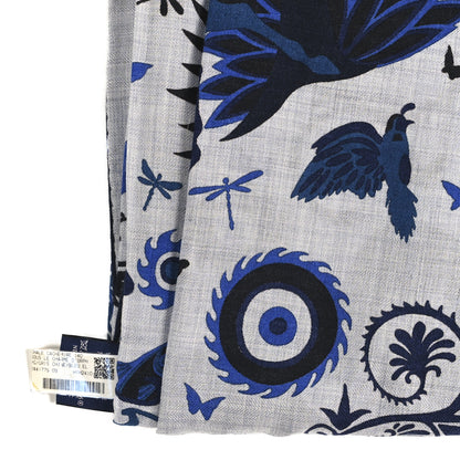 Hermes Cashmere Silk Sous Le Charme d'Orphee Shawl 140 Gris Chine Bleu Electrique 4 of 4
