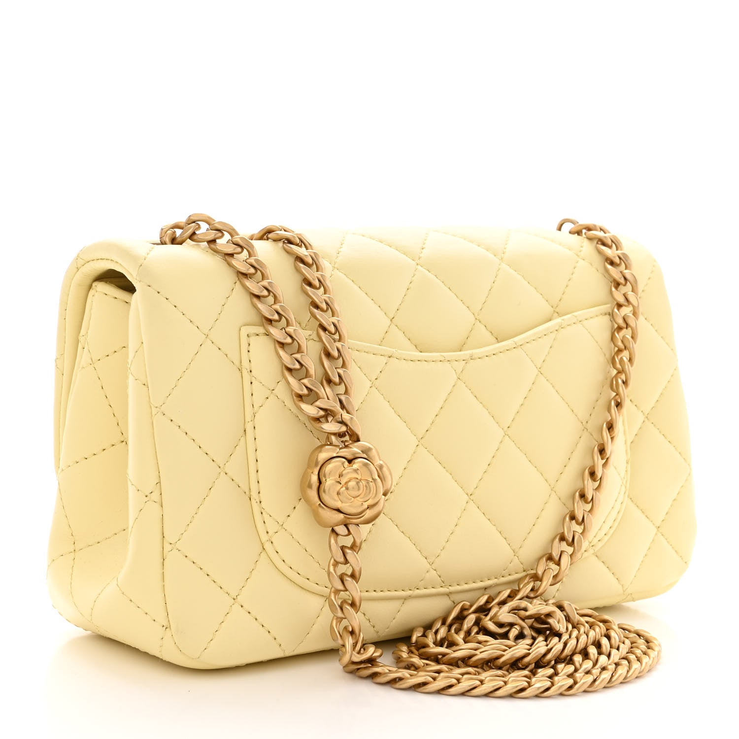 Chanel Lambskin Quilted Mini Rectangular Sweet Camellia Flap Yellow 3 of 11