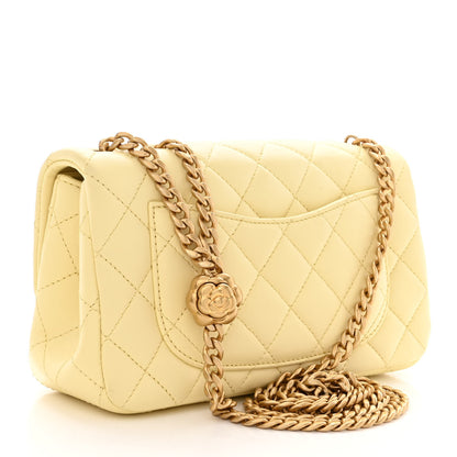 Chanel Lambskin Quilted Mini Rectangular Sweet Camellia Flap Yellow 3 of 11