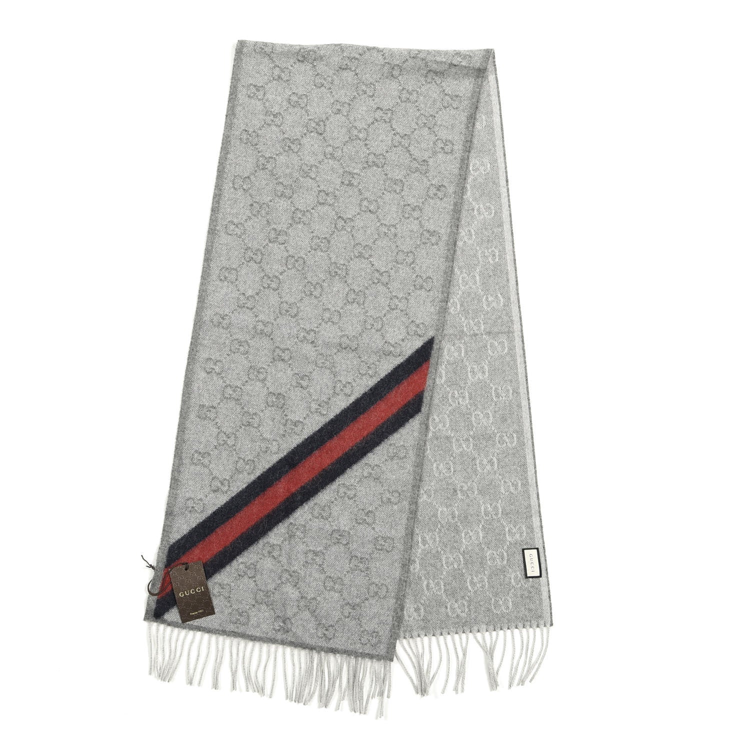 Gucci Wool Angora Monogram Web New Nikky Scarf Zinc Blue 2 of 4