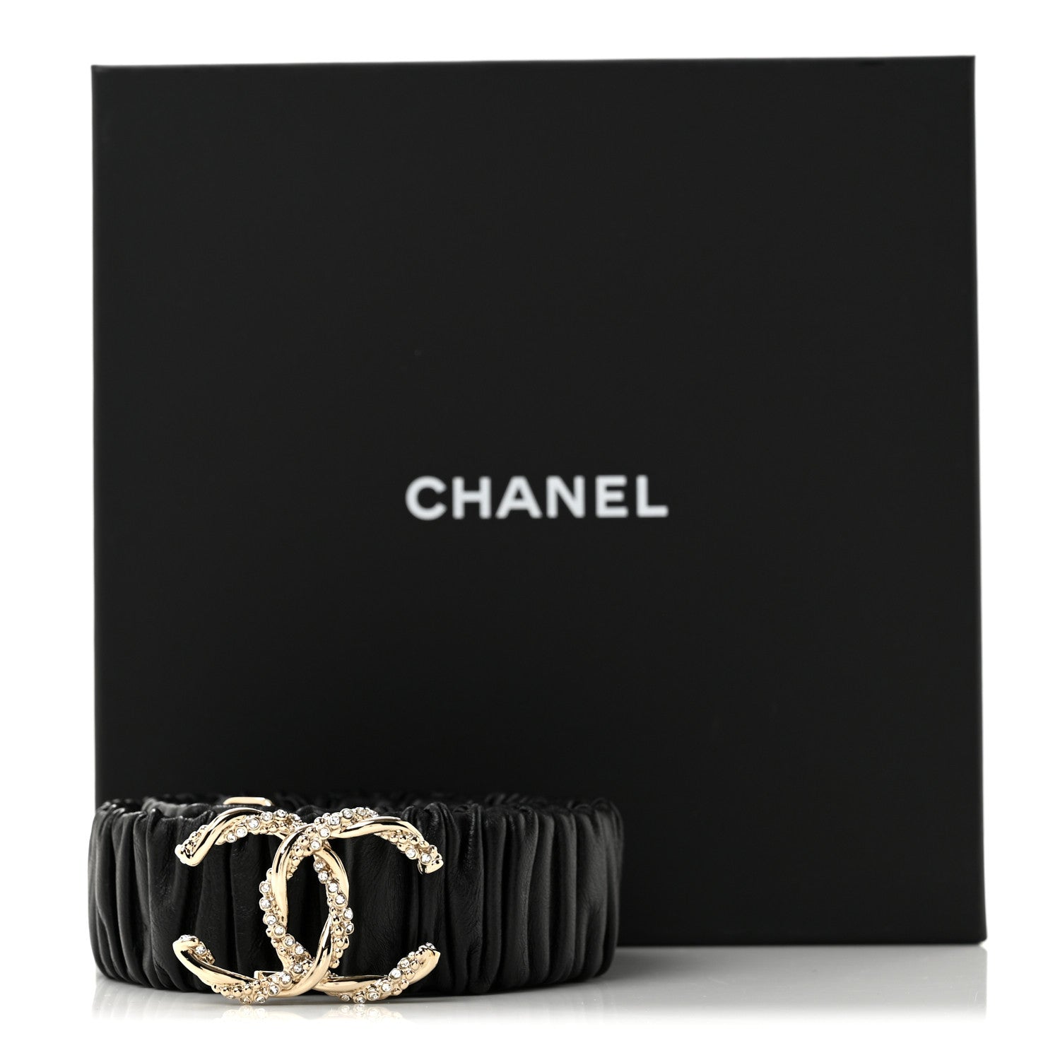 Chanel Calfskin Strass Ruched Rope CC Belt 80 32 Black 6 of 6