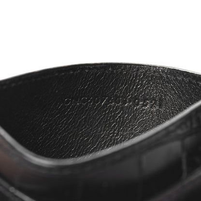 Saint Laurent Calfskin Crocodile Embossed Monogram Tiny Cassandra Credit Card Case Black 7 of 10