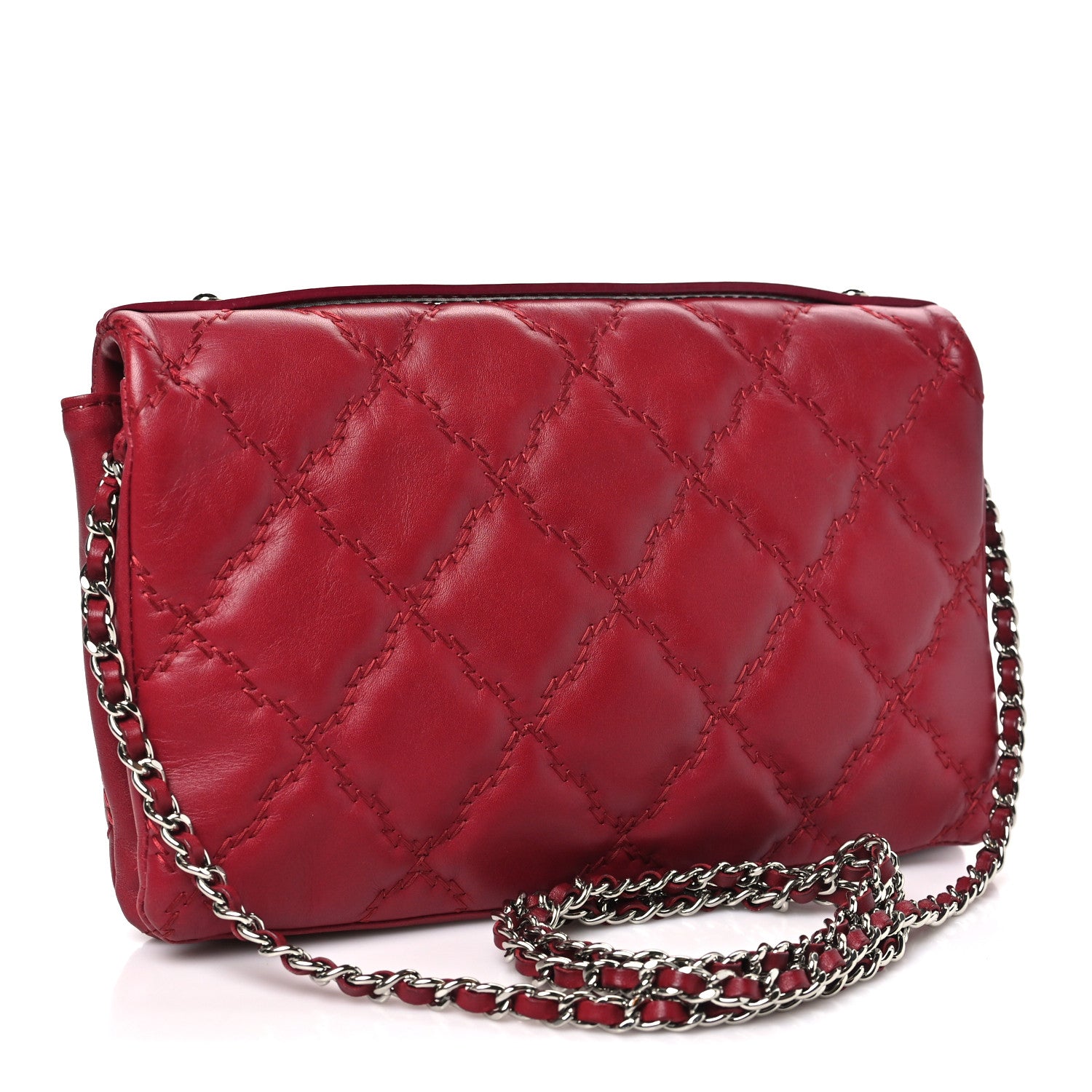 Chanel Calfskin Quilted Double Stitch Hamptons Clutch with Chain Red Red 3 of 12