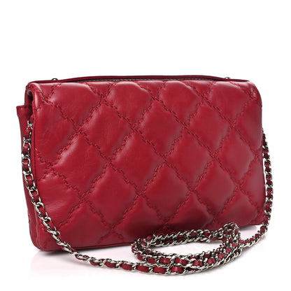 Chanel Calfskin Quilted Double Stitch Hamptons Clutch with Chain Red Red 3 of 12