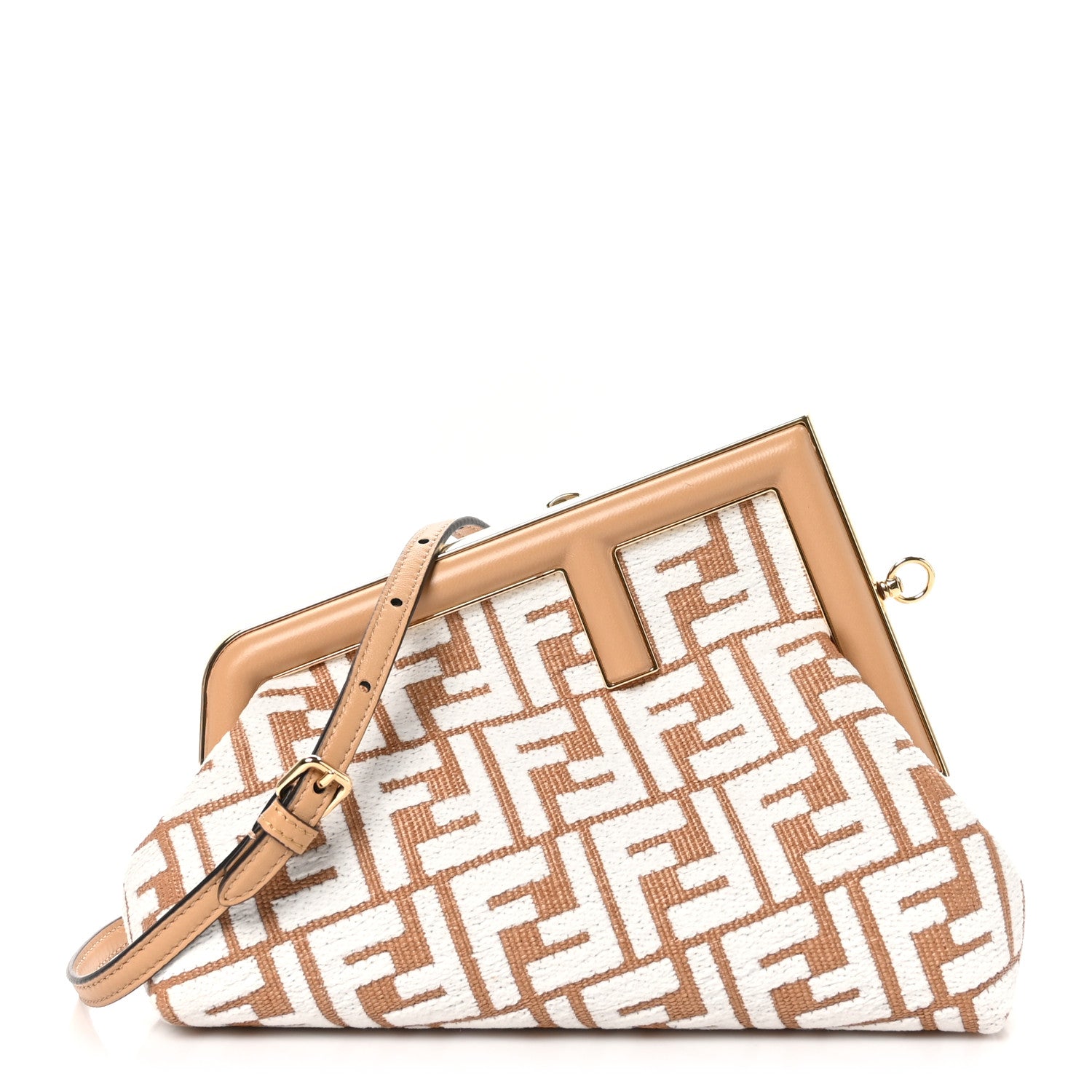 Fendi Raffia Chenille Shiny Nappa FF 1974 Small Fendi First Natural White Miele Scuro 1 of 10