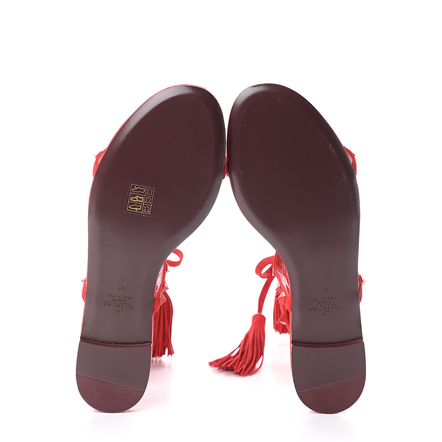 Valentino Garavani Suede Monochrome Rockstud Flair Ankle Wrap Flat Sandals 41 Red 6 of 6