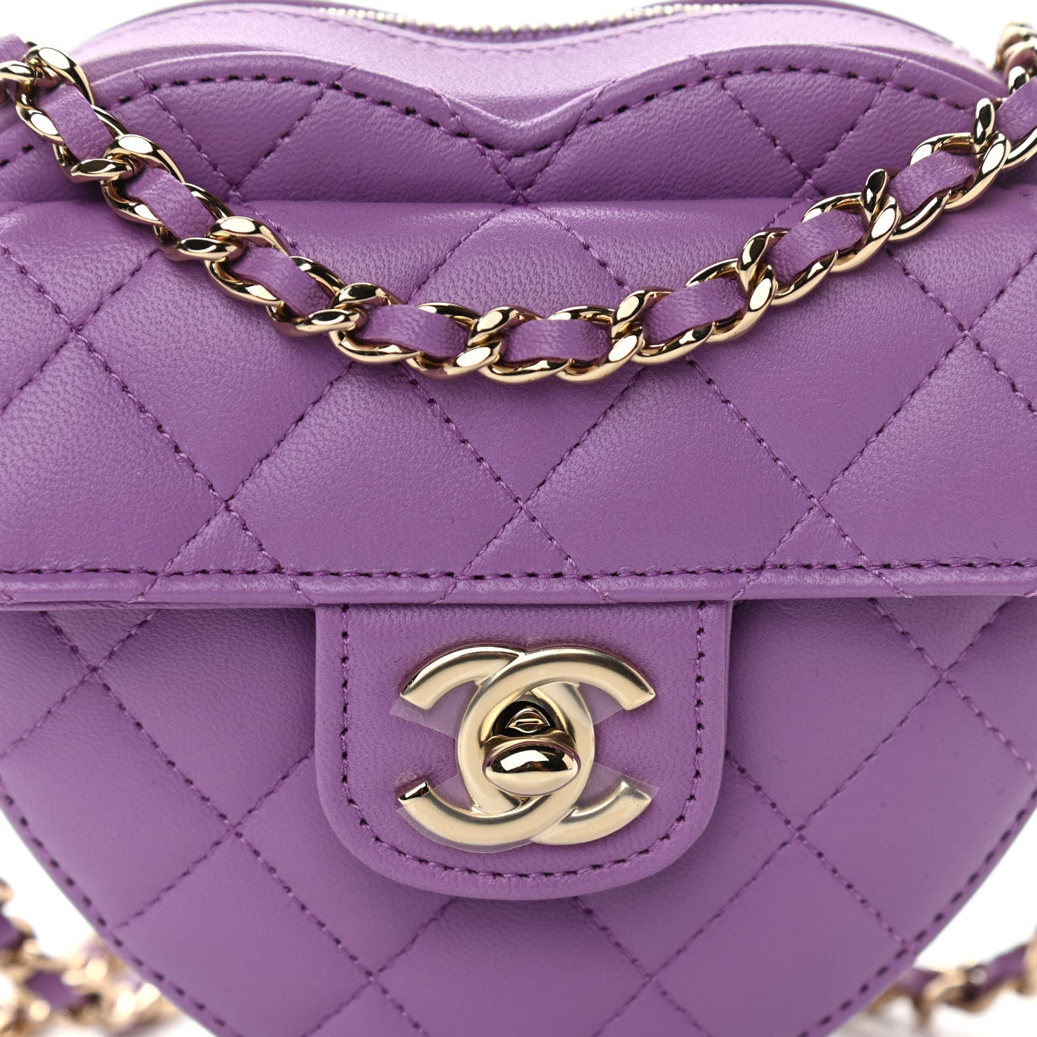 Chanel Lambskin Quilted CC In Love Heart Clutch With Chain Purple 8 of 11