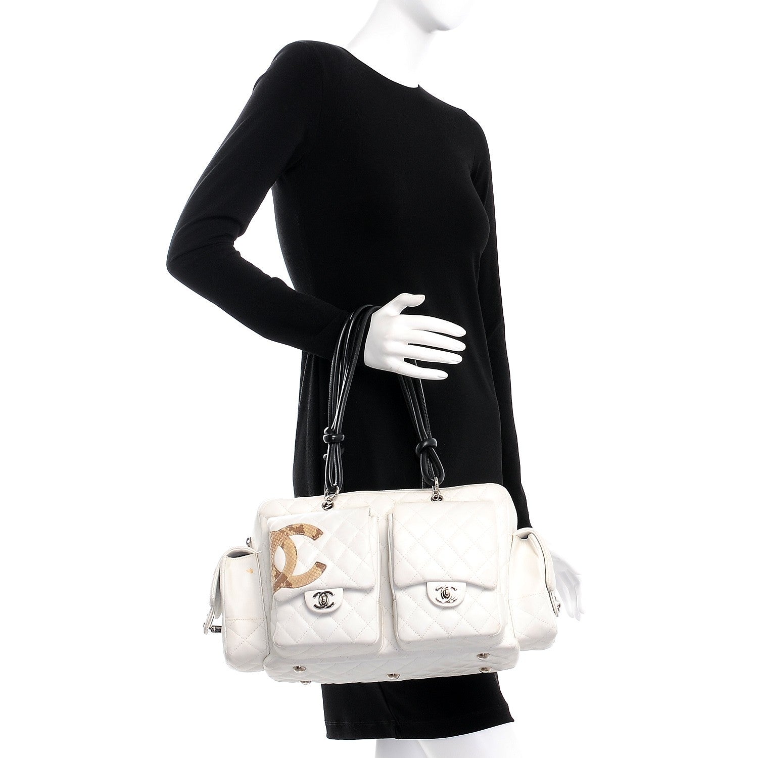 Chanel Calfskin Python Quilted Large Cambon Multipocket Reporter White 2 of 9
