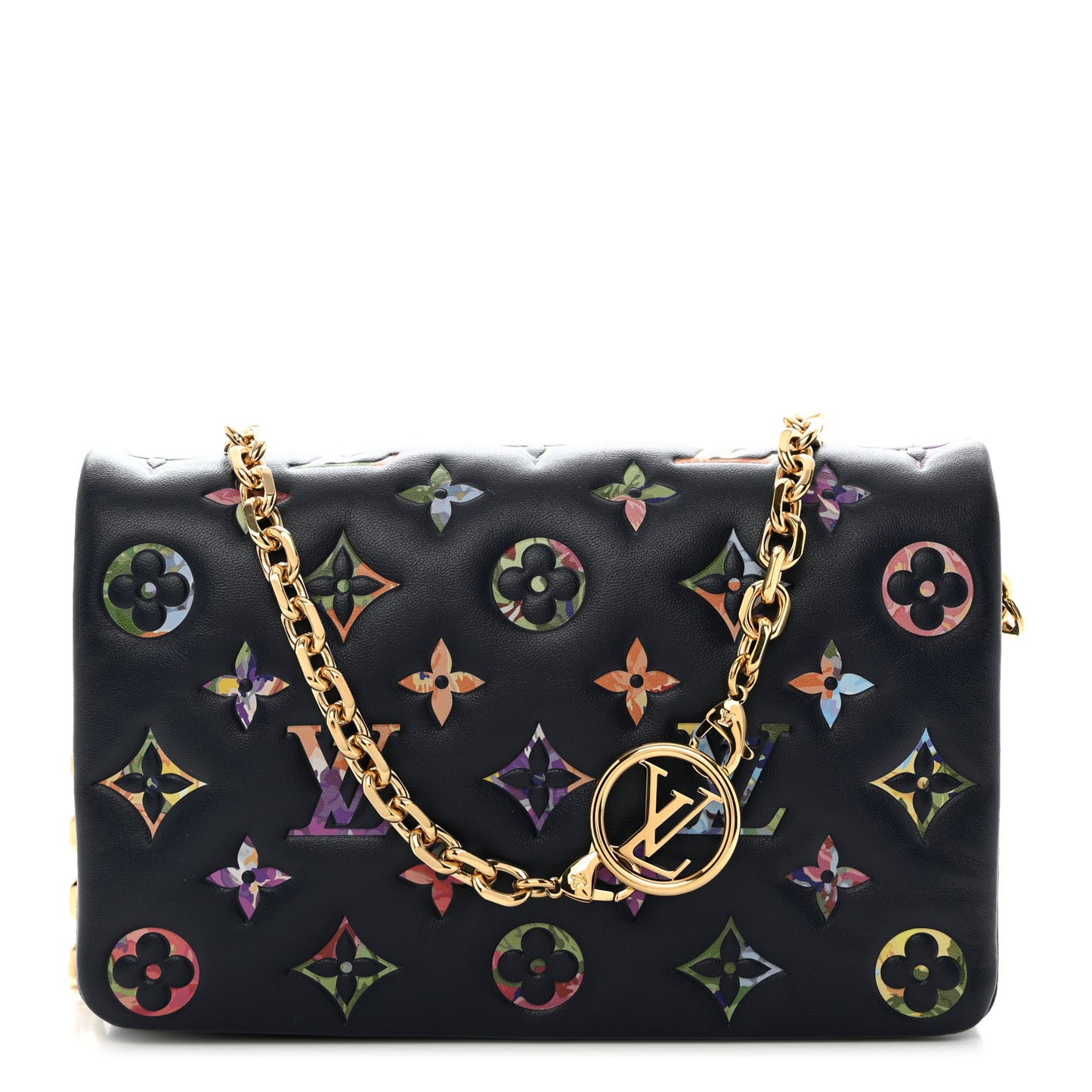 Lambskin Embossed Monogram LV Garden Pochette Coussin Navy