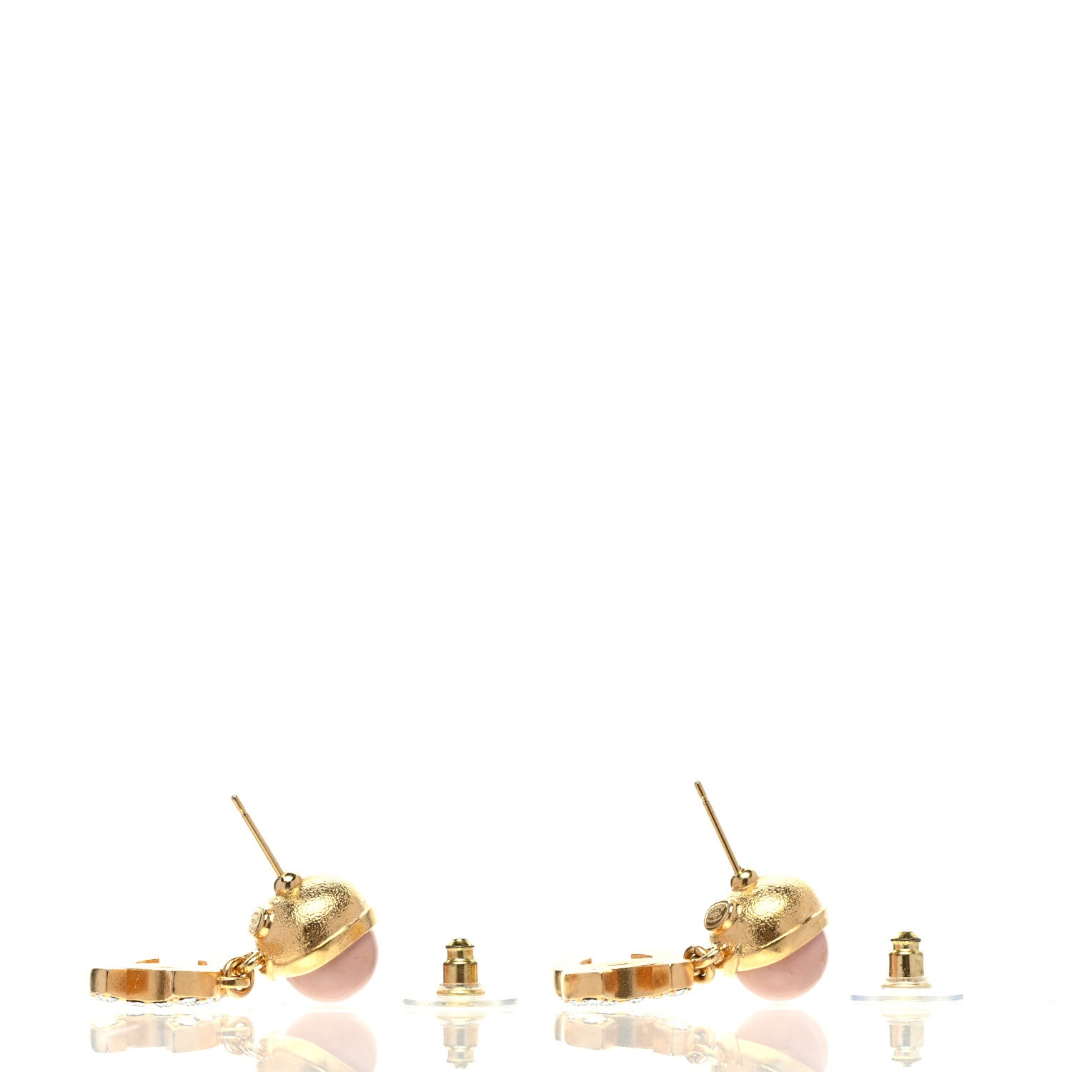 Chanel Crystal Pearl CC Drop Earrings Pink Gold 3 of 5