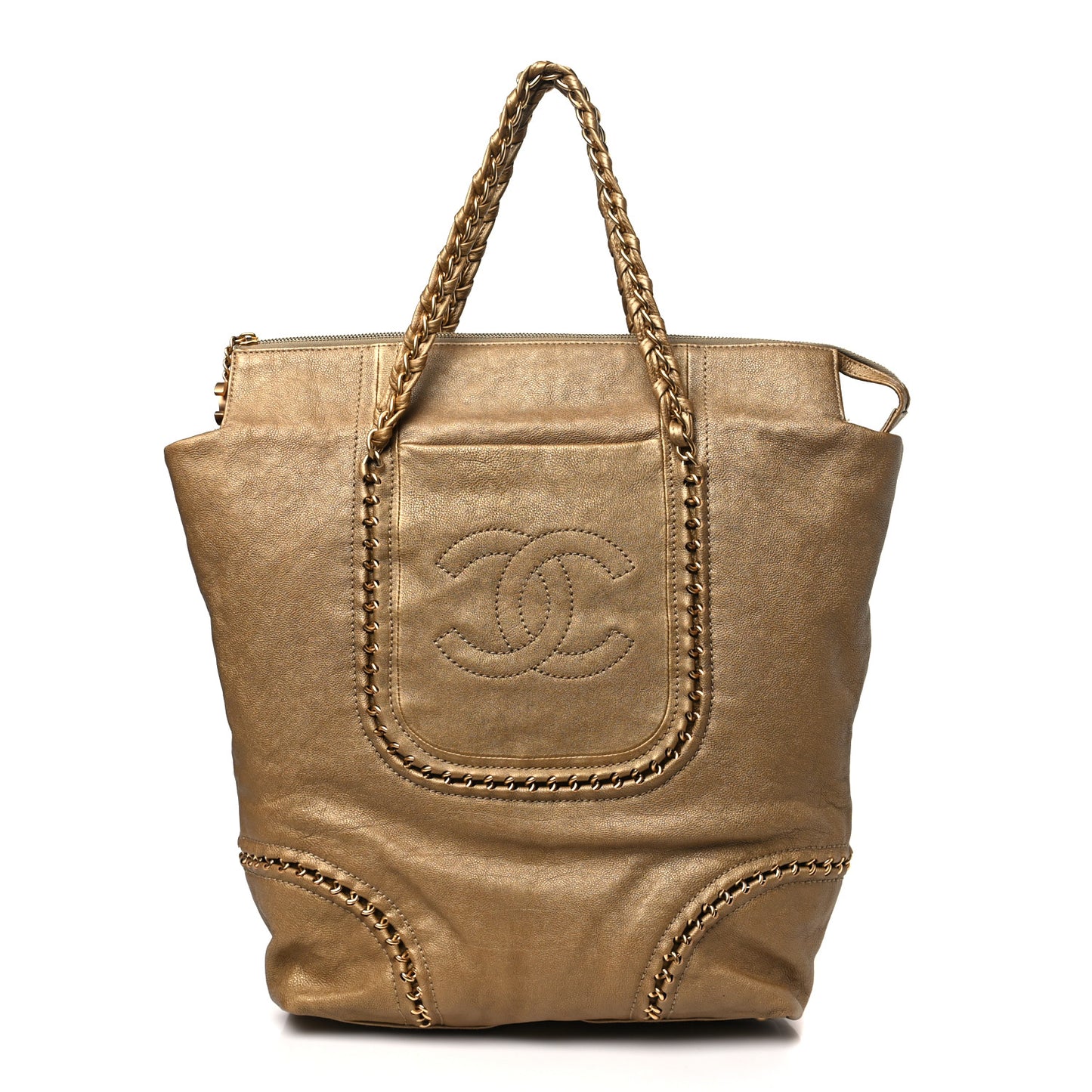 Metallic Calfskin Luxe Ligne Tote Gold