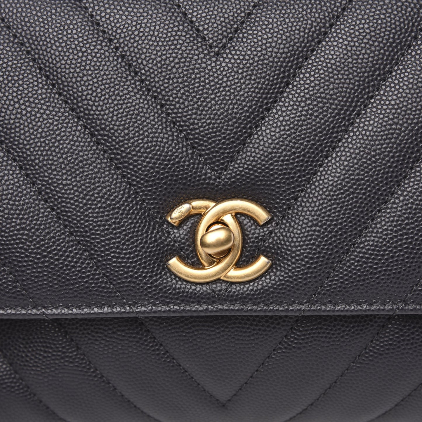 Caviar Chevron Quilted Mini Coco Handle Flap Dark Grey