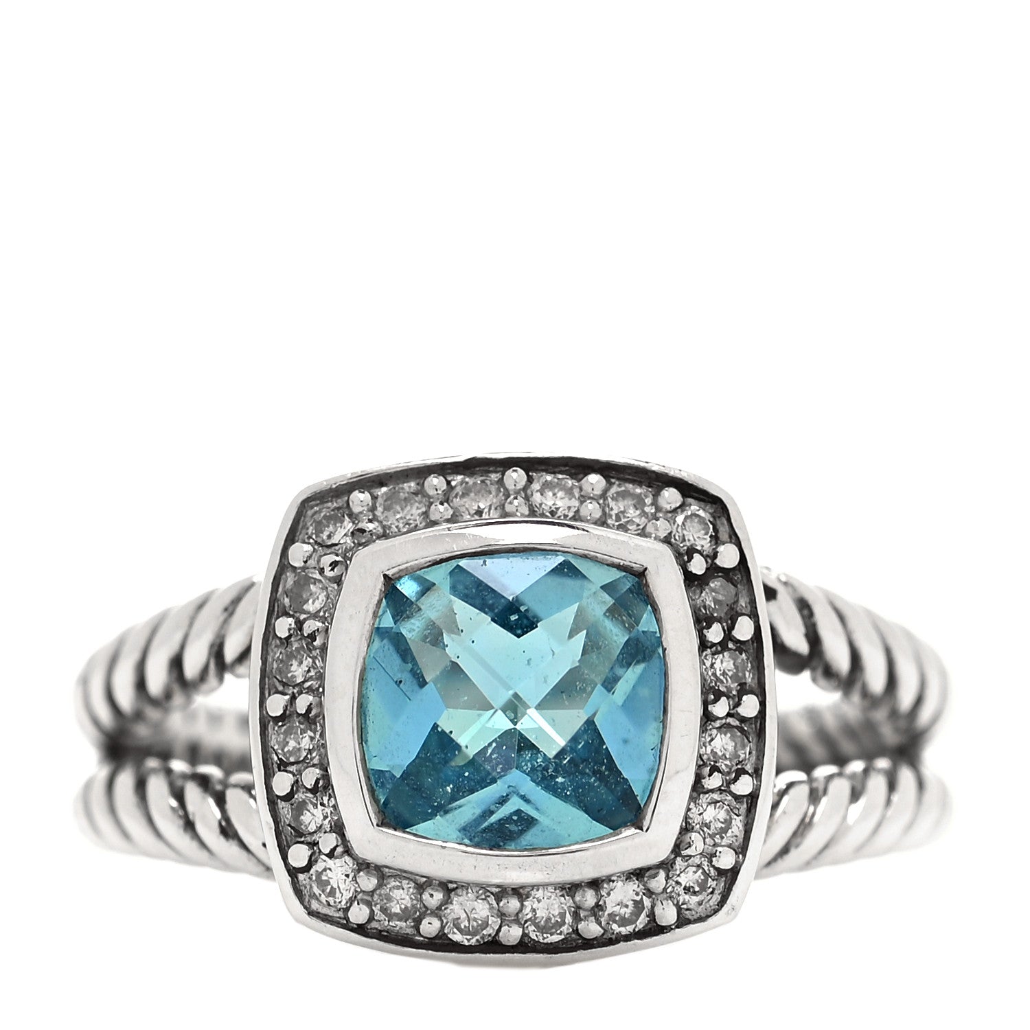 David Yurman Sterling Silver Diamond Blue Topaz 7mm Petite Albion Ring 49 5 1 of 5