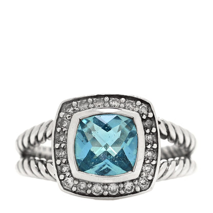 David Yurman Sterling Silver Diamond Blue Topaz 7mm Petite Albion Ring 49 5 1 of 5