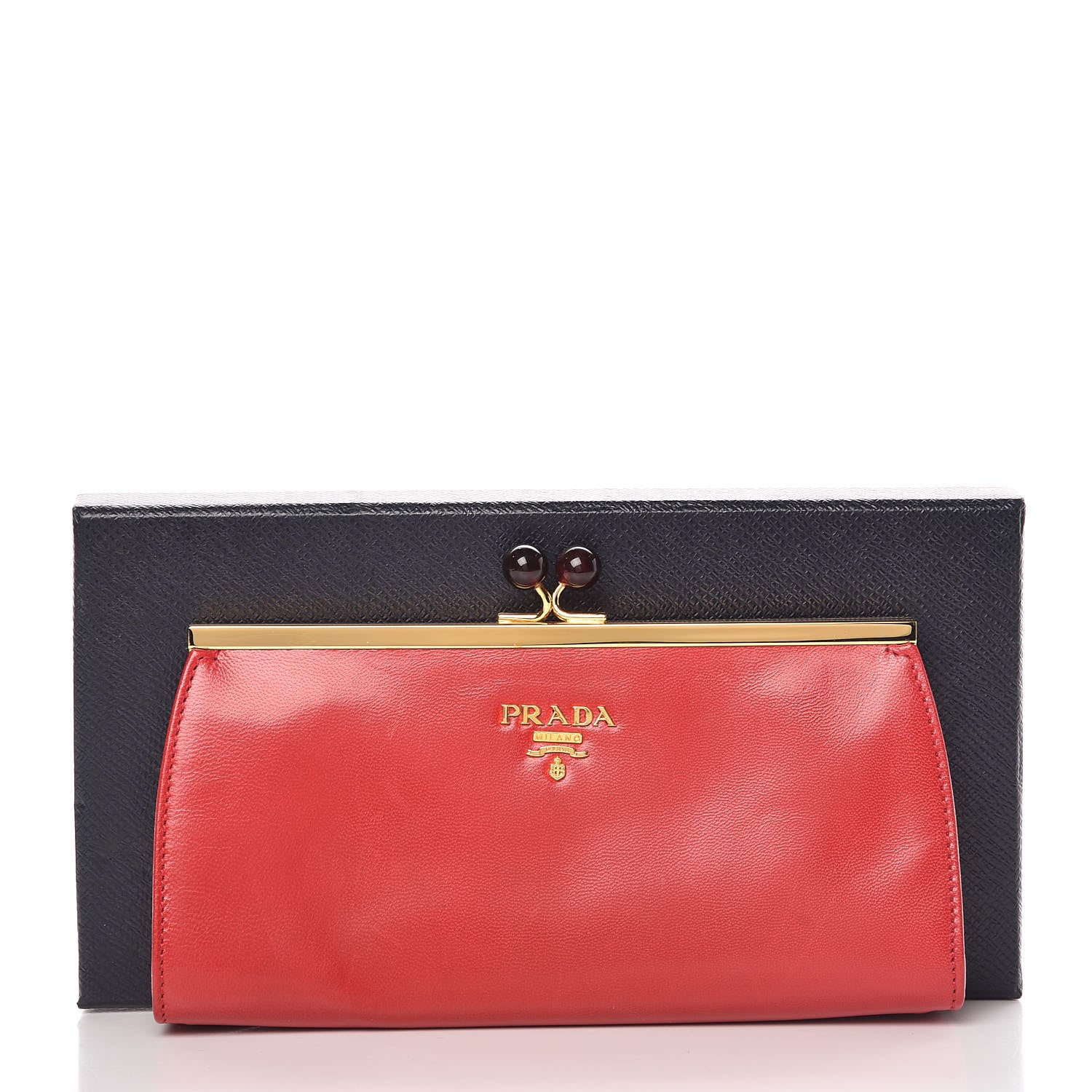 Prada Goatskin Chic Kisslock Mini Clutch Rosso 12 of 12