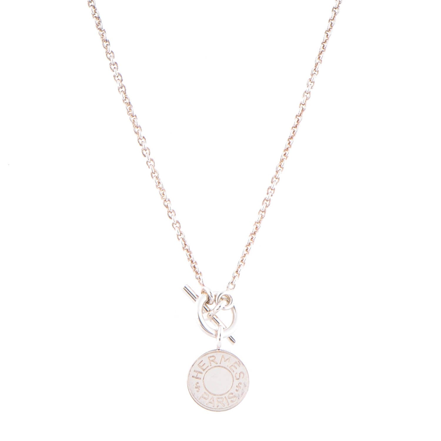 Hermes Silver Mini Clou de Selle Charm Pendant Necklace 1 of 4