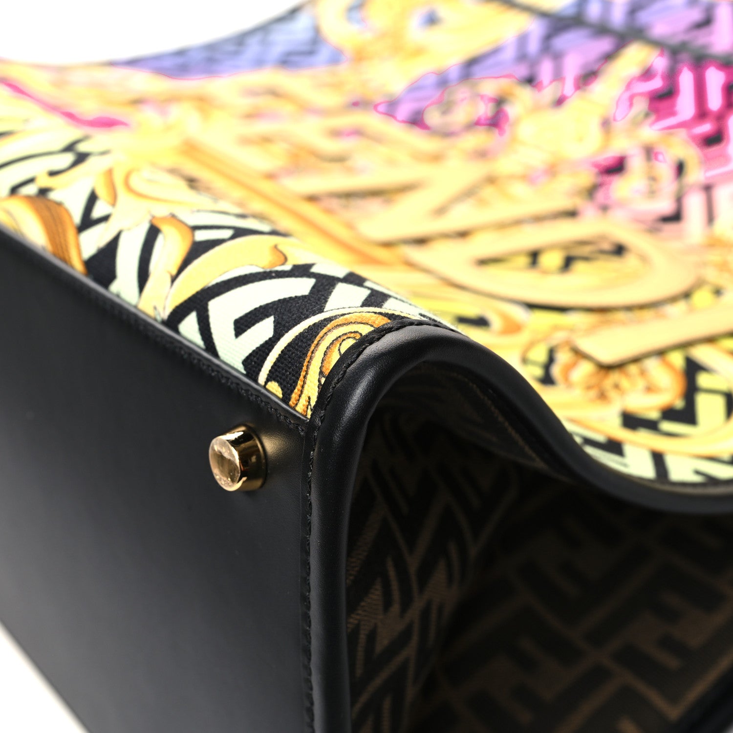 Fendi X VERSACE Canvas Printed Plexiglass Fendace FF Baroque XL Fendi Sunshine Shopper Tote Gold 10 of 12