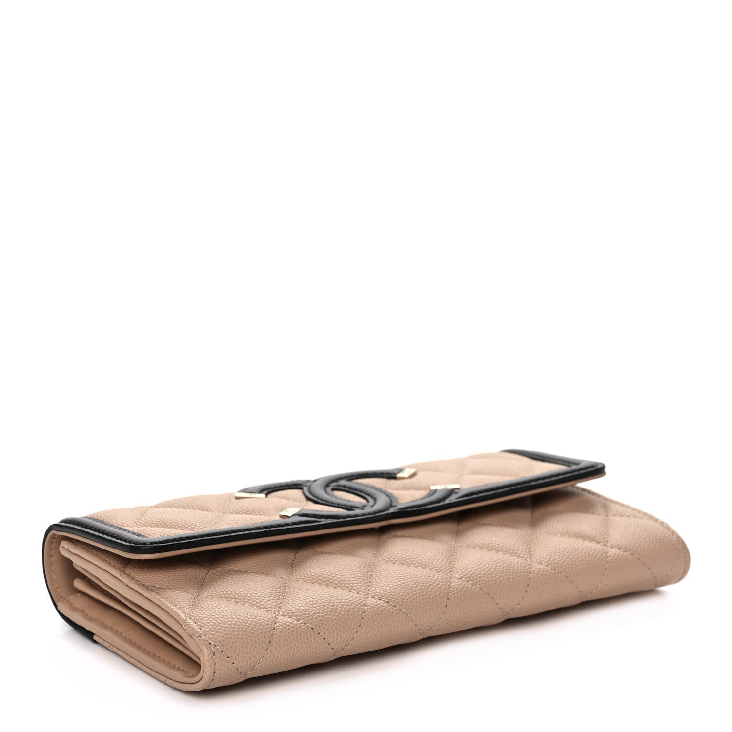 Chanel Caviar Quilted Filigree Flap Wallet Beige Black 4 of 12