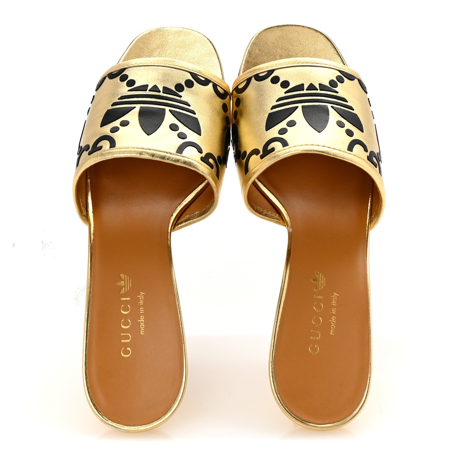 Gucci X ADIDAS Nappa Silk Charlotte Monogram Jumbo GG Trefoil 75mm Slide Sandals 37 King Gold Black 2 of 10