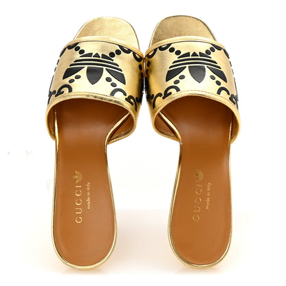 Gucci X ADIDAS Nappa Silk Charlotte Monogram Jumbo GG Trefoil 75mm Slide Sandals 37 King Gold Black 2 of 10