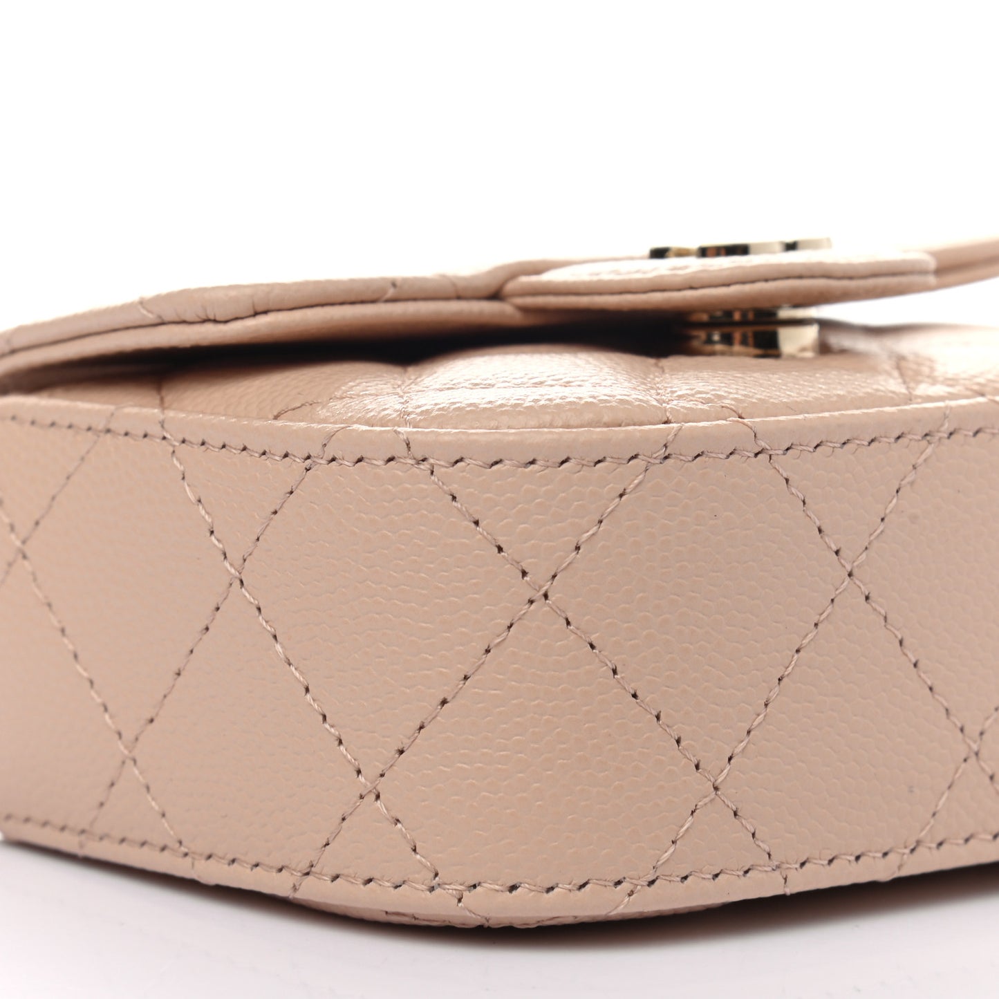 Caviar Quilted Mini Clutch With Chain Light Beige