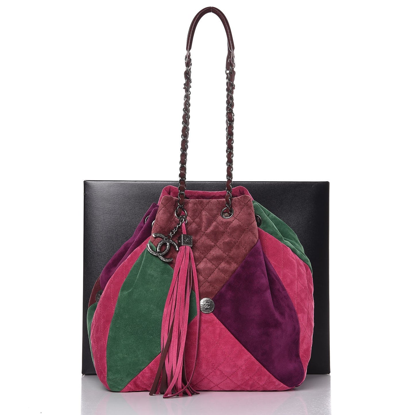 Suede Quilted Patchwork Drawstring Bag Green Pink Purple Burgundy