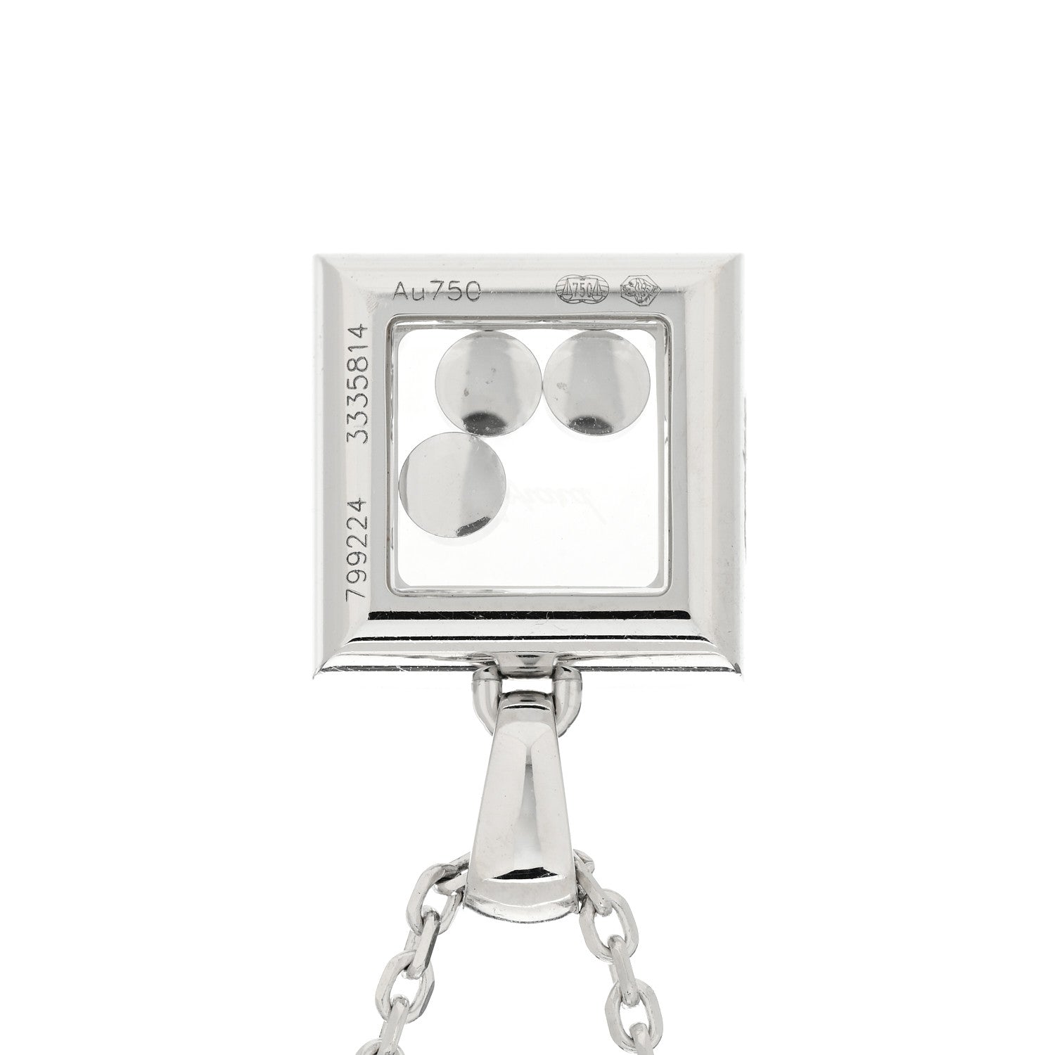 Chopard 18K White Gold Diamond Happy Diamonds Square Pendant Necklace 5 of 6