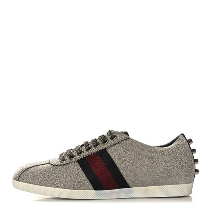 Gucci Glitter Fabric Studded Web Womens Sneakers 36.5 Silver 1 of 8