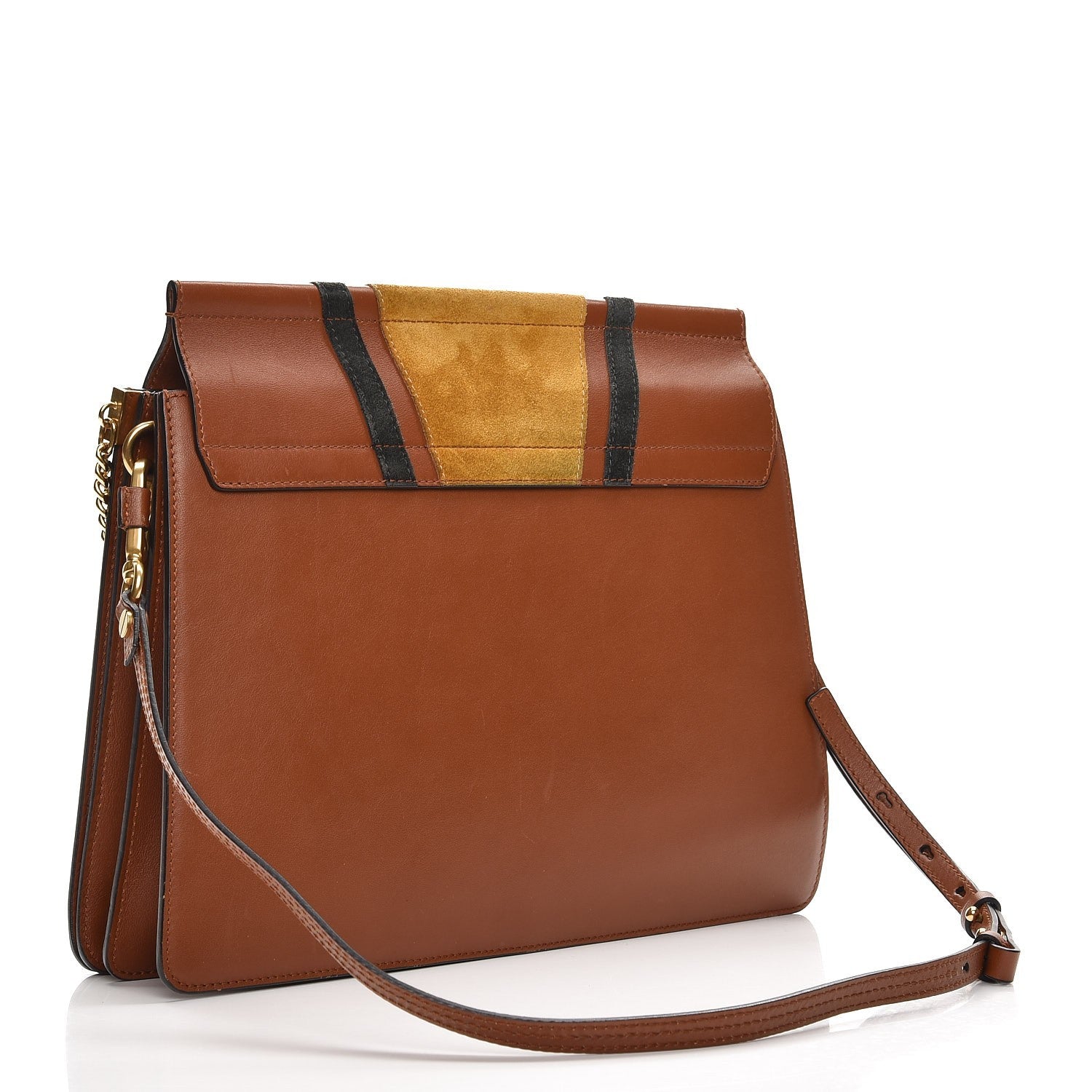 Chloe Suede Calfskin Patchwork Medium Faye Shoulder Bag Tobacco 3 of 12