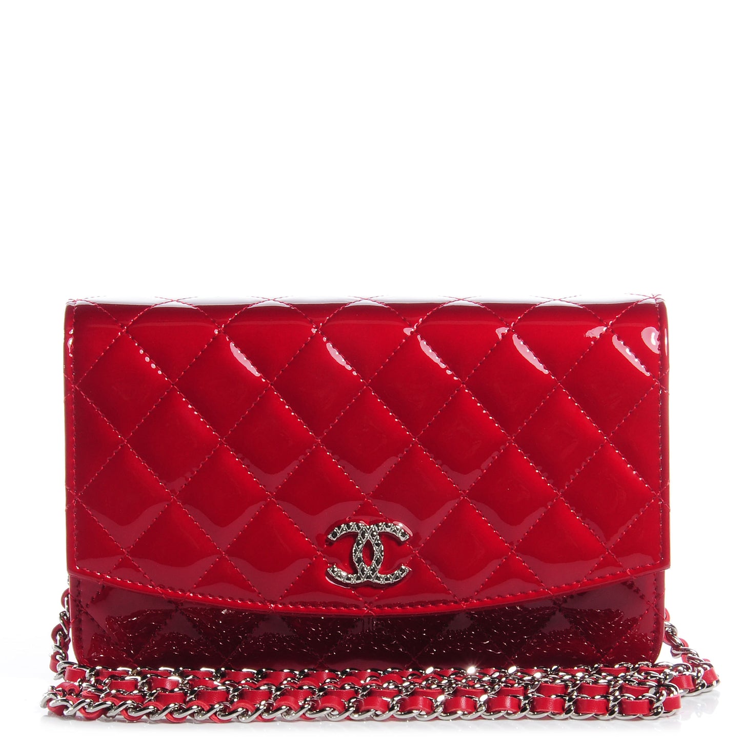Patent Quilted Brilliant Wallet On Chain WOC Red