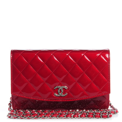 Chanel Patent Quilted Brilliant Wallet On Chain WOC Red 1 of 8