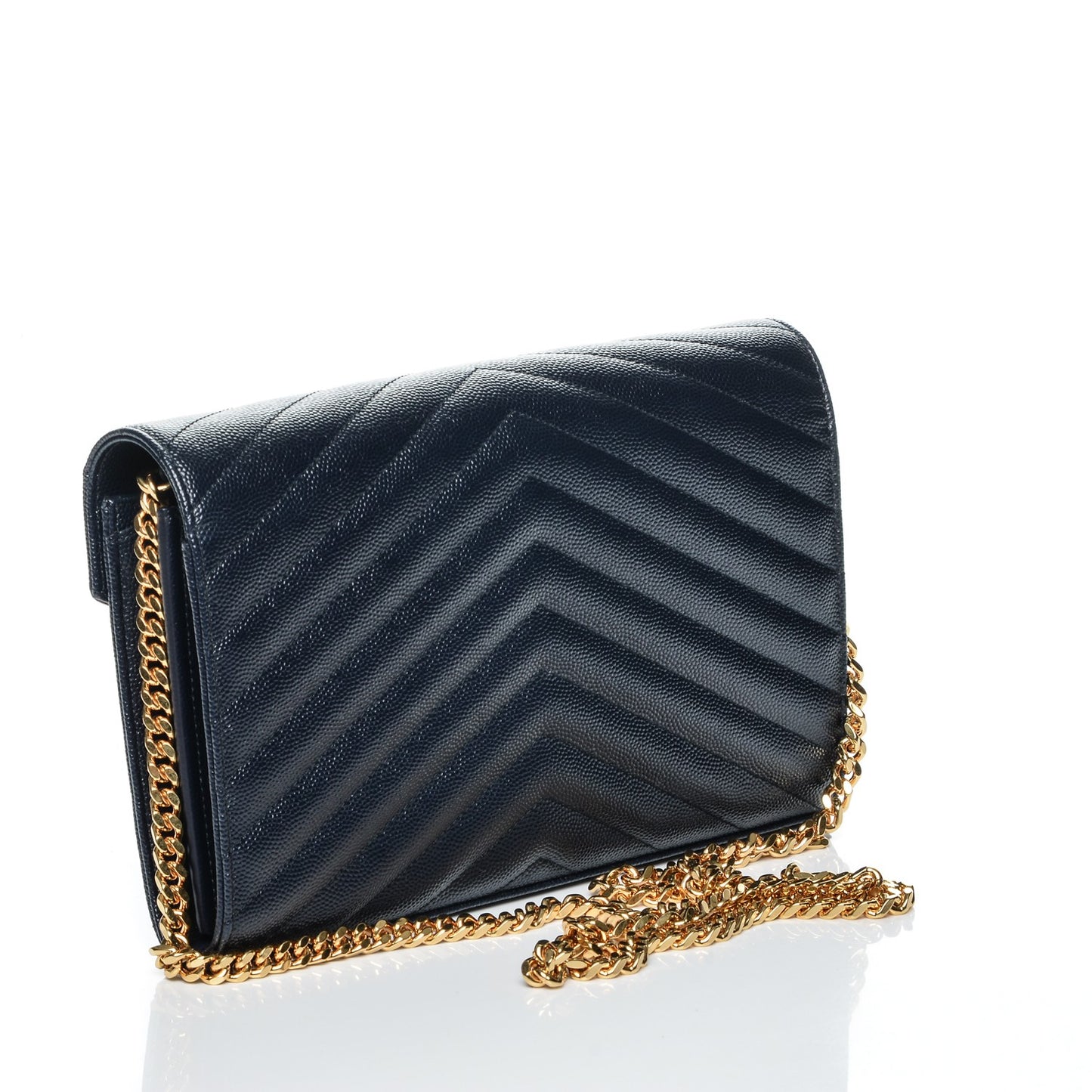 Grain de Poudre Matelasse Chevron Medium Monogram Chain Wallet Navy