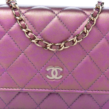 Chanel Iridescent Lambskin Quilted Mini Wallet On Chain WOC Purple 10 of 11