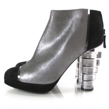 Chanel Leather Platform Booties 38 Black/Silver 2 of 7