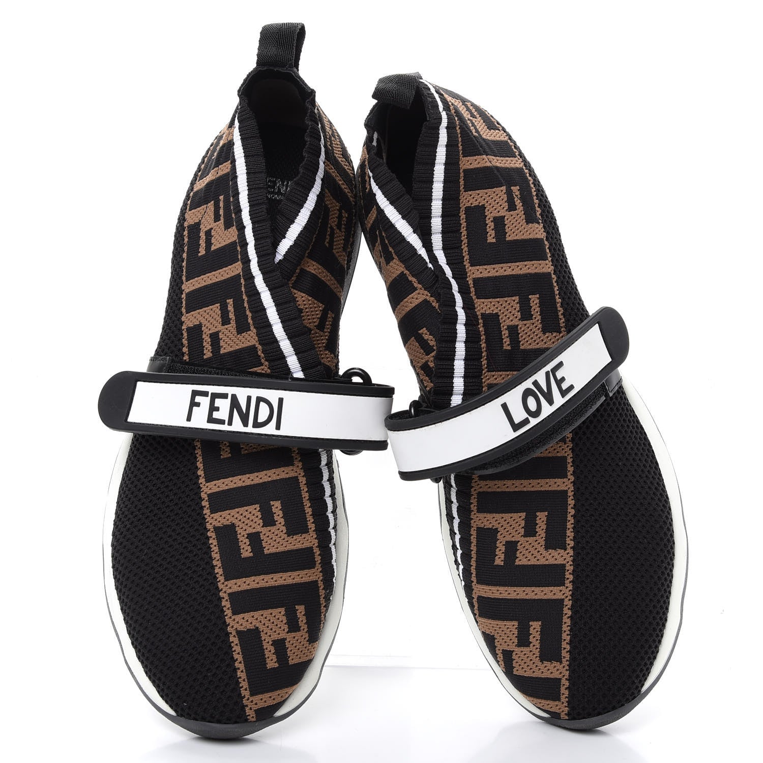 Fendi Stretch Yarn FF Stiff Band Rockoko Sneakers 38.5 Black White Tobacco 5 of 9