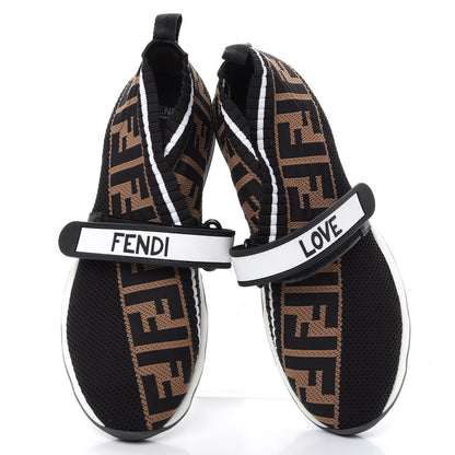 Fendi Stretch Yarn FF Stiff Band Rockoko Sneakers 38.5 Black White Tobacco 5 of 9
