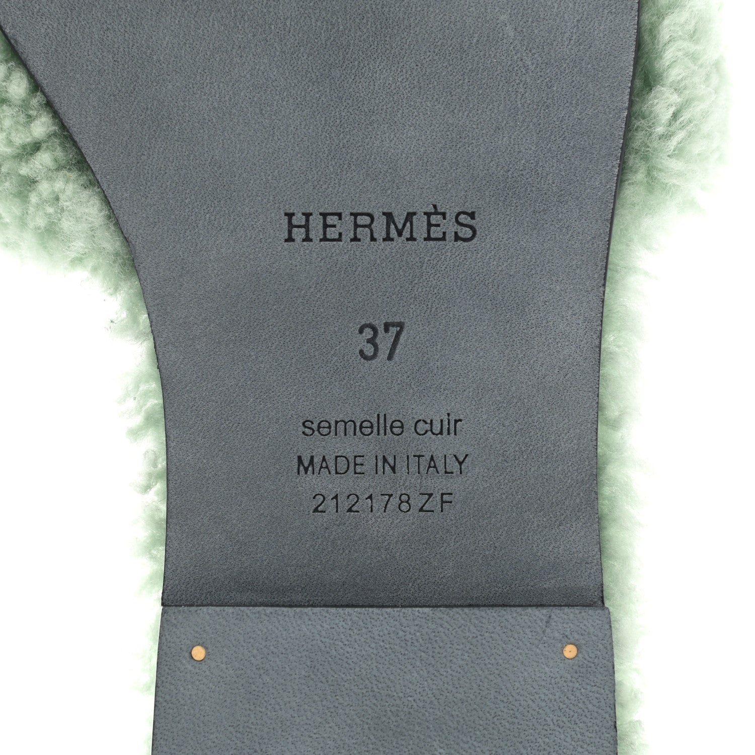 Hermes Woolskin Oran Sandals 37 Vert D’eau 7 of 8