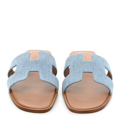 Hermes Denim Canvas Oran Sandals 37.5 Bleu Clair 2 of 9